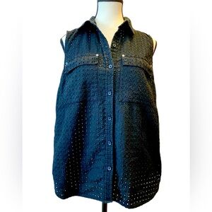 Michael Kors Black Sleeveless Eyelet Top 100% cotton Size 12 EUC